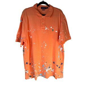 Polo Ralph Lauren Classic Fit XL Orange Splatter Distressed Paint Polo Shirt